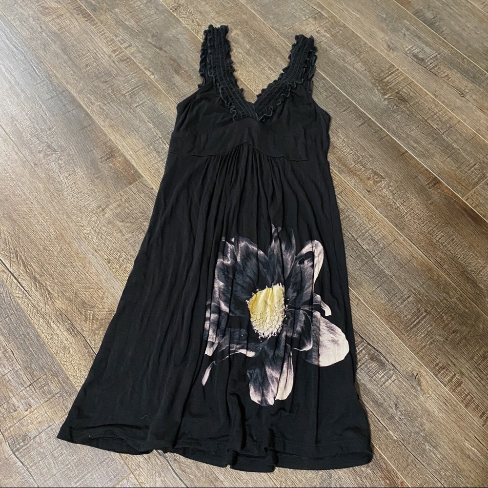 Black Dress Flower Straps Stretchy Coverup